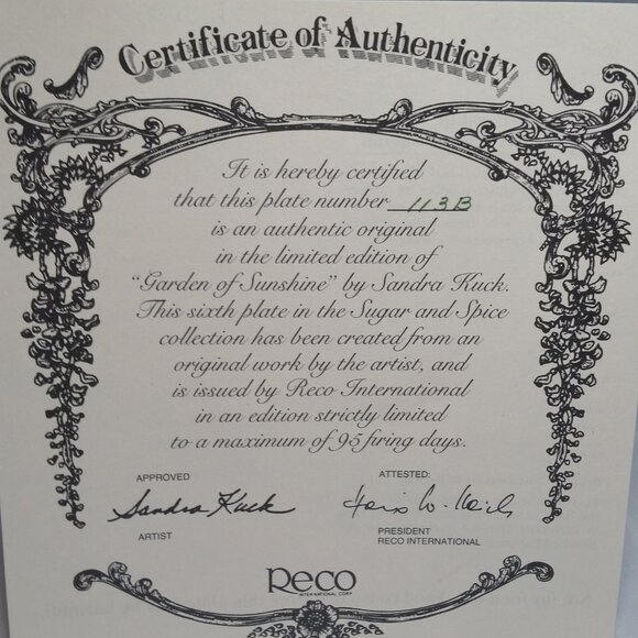 Sandra Kuck Collectors Plate - "Garden of Sunshine" - Sugar and Spice - Picture 3 of 3